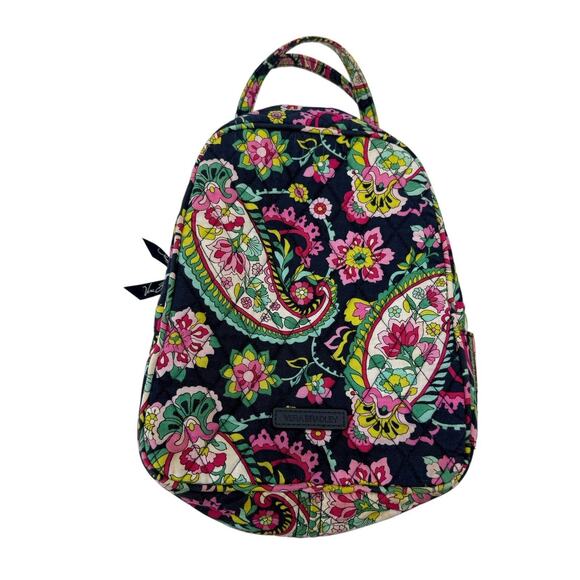 Vera Bradley Lunch Bunch Linen Mini Tote Bag Blue Floral Zip - Picture 1 of 8
